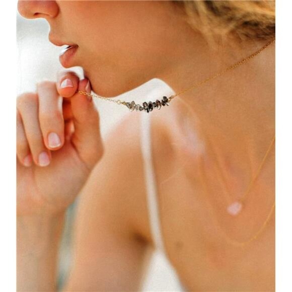 ๐ Layered Stone Necklace | 14K Gold Plated Multi-Chain Pendant - Picture 4 of 6